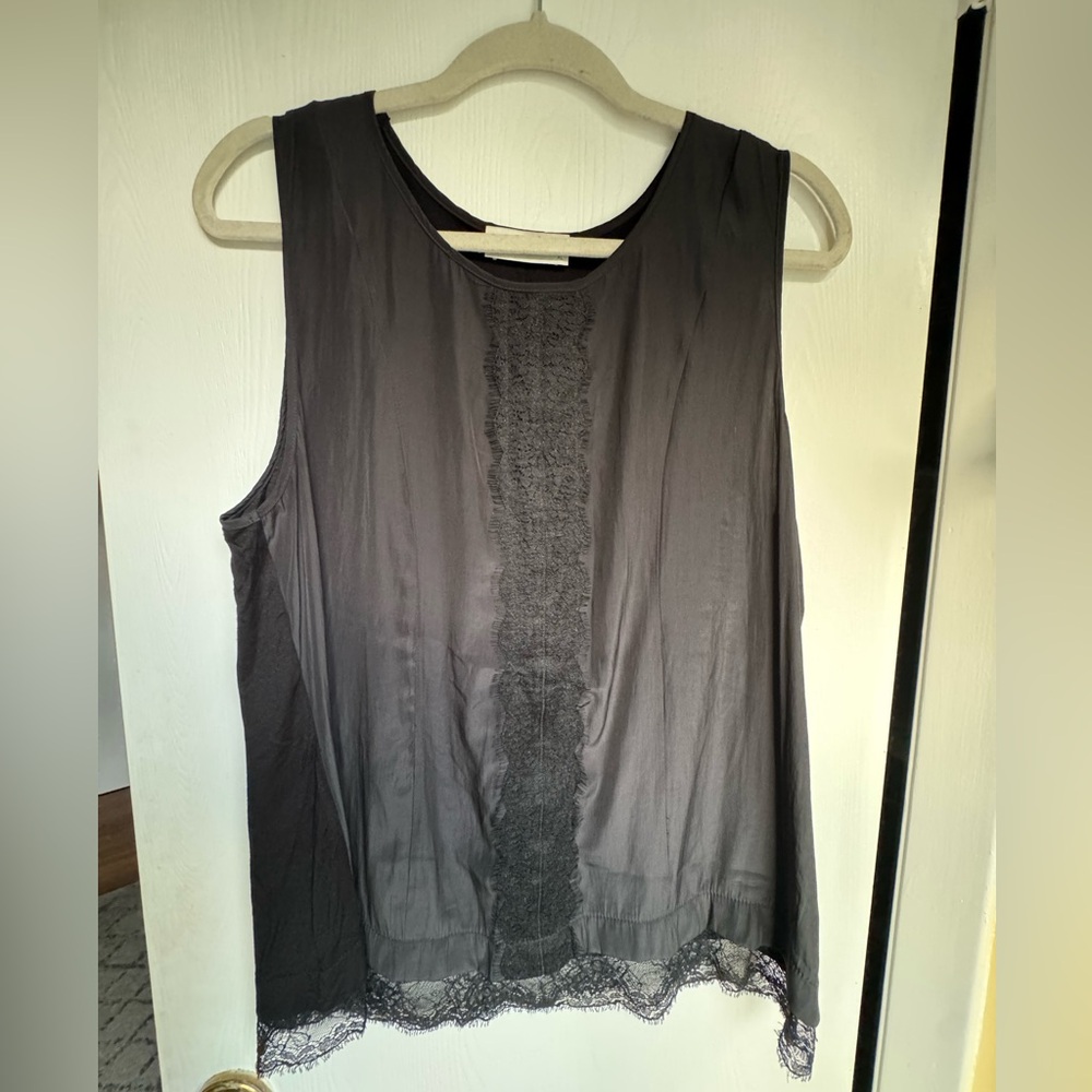 Lola & Sophie Black Top with Lace Accents MADE IN USA